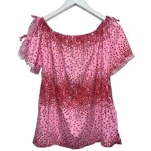 Vintage 70s Cherry Blossom Coquette Girl Kawaii Y2K Lace Tie Sleeves Peasant Top